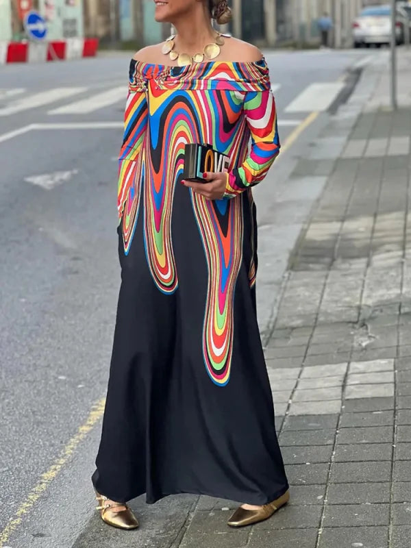 Geometrische Maxi-jurk met Kleurenprint