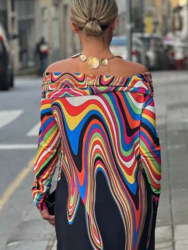 Geometrische Maxi-jurk met Kleurenprint