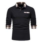 Longsleeve Polo met Patchwork Kraag voor Mannen