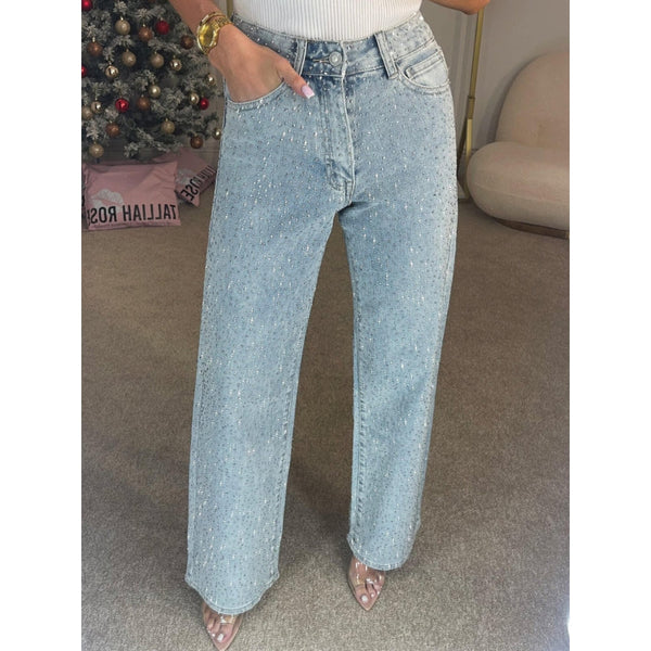 hoog getailleerde wijde jeans met meerdere zakken en relaxte pasvorm