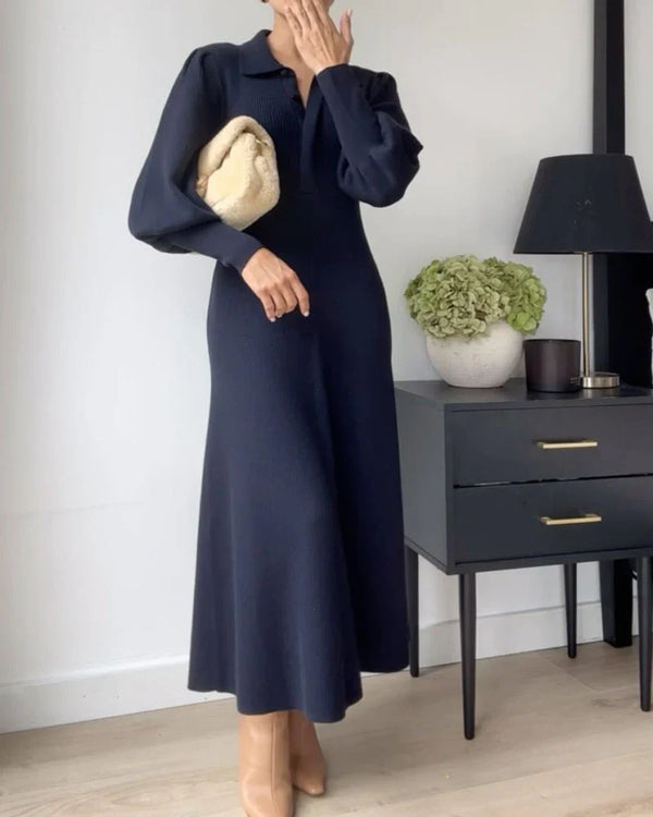 Elegante Midi Jurk met Wollen Look