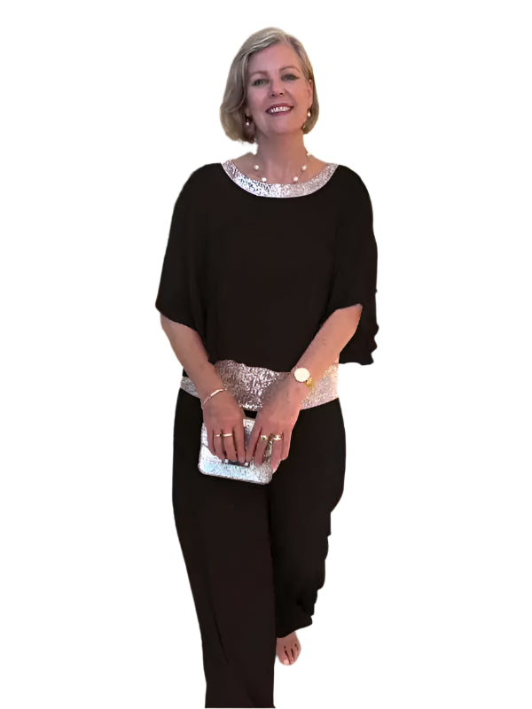 Tweedelige Set met Wijde Broek en Top met Korte Mouwen