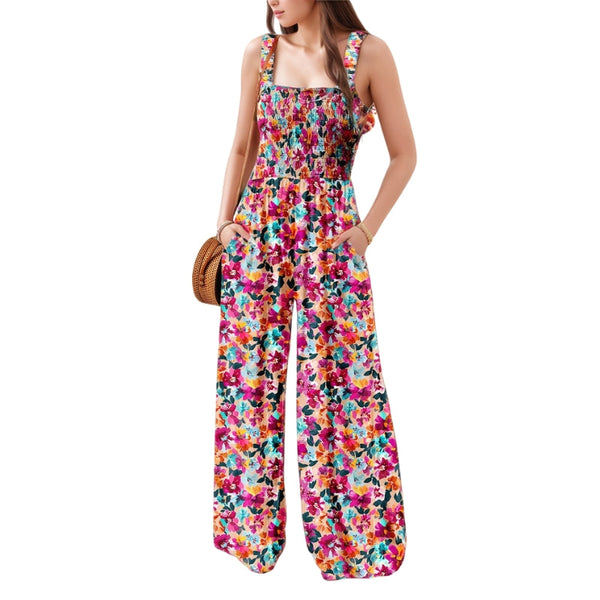 Moderne jumpsuit met vierkante halslijn en bloemenprint