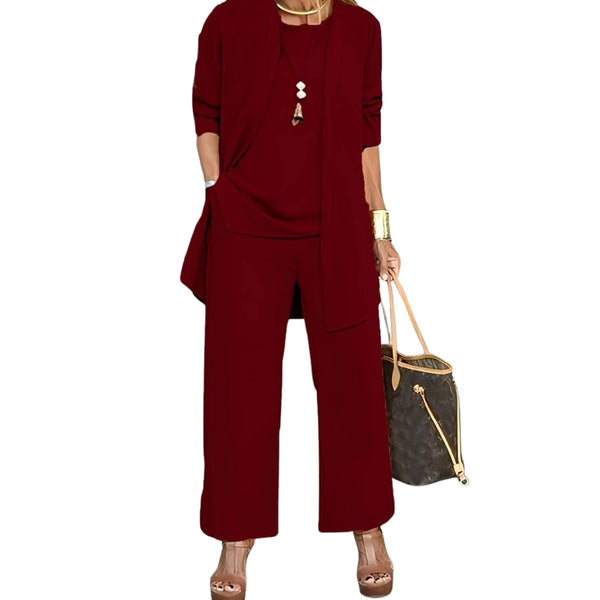 Driedelige set met lange overlay en wijde broek