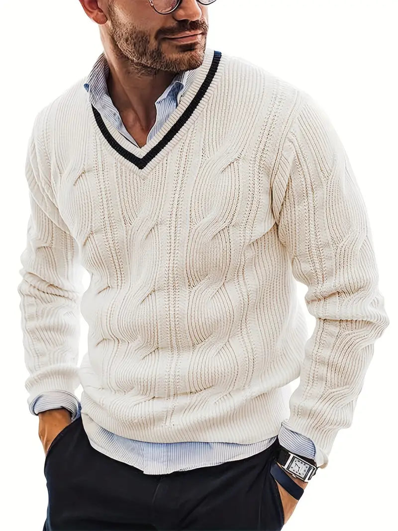 Classic Vintage Knit Sweater with V-Neck for Men