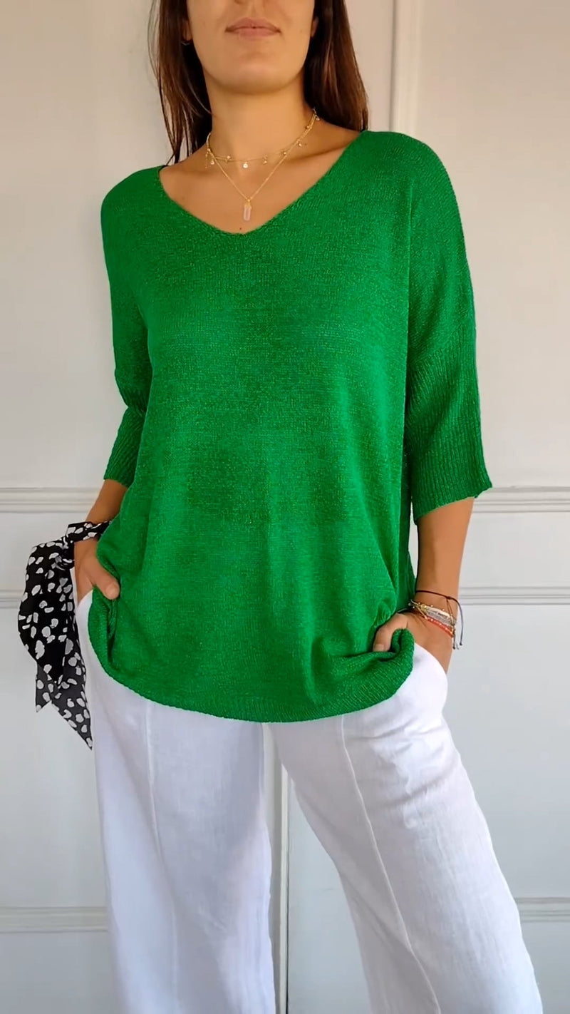 Gebreide top met V-hals en ademend ontwerp
