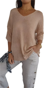Gebreide top met V-hals en ademend ontwerp