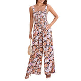 Moderne jumpsuit met vierkante halslijn en bloemenprint