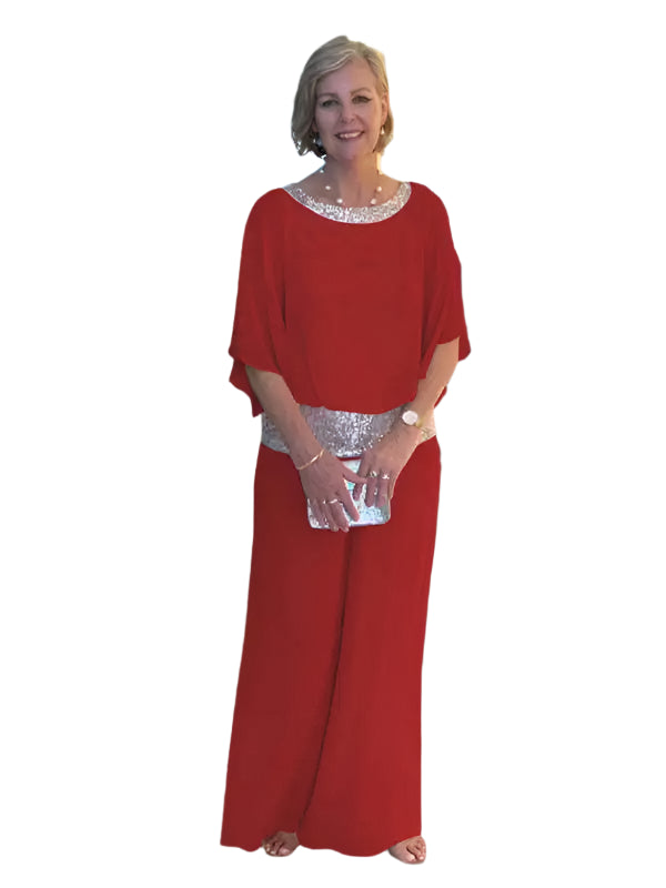 Tweedelige Set met Wijde Broek en Top met Korte Mouwen