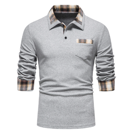 Longsleeve Polo met Patchwork Kraag voor Mannen