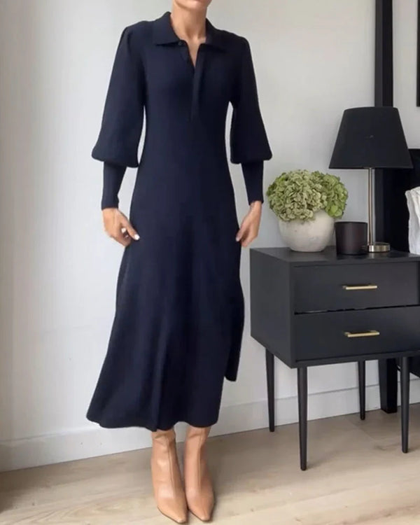 Elegante Midi Jurk met Wollen Look