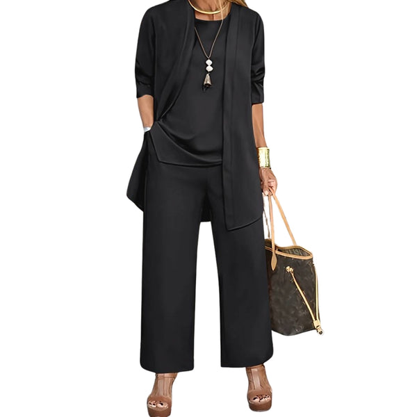 Driedelige set met lange overlay en wijde broek