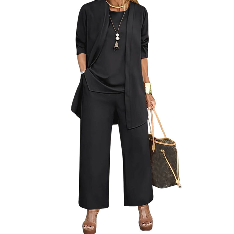 Driedelige set met lange overlay en wijde broek
