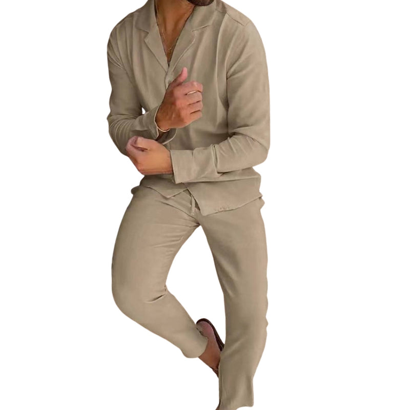 Tweedelige set met overhemd met lange mouwen en broek met trekkoord