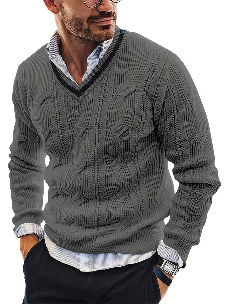 Classic Vintage Knit Sweater with V-Neck for Men