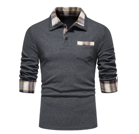 Longsleeve Polo met Patchwork Kraag voor Mannen