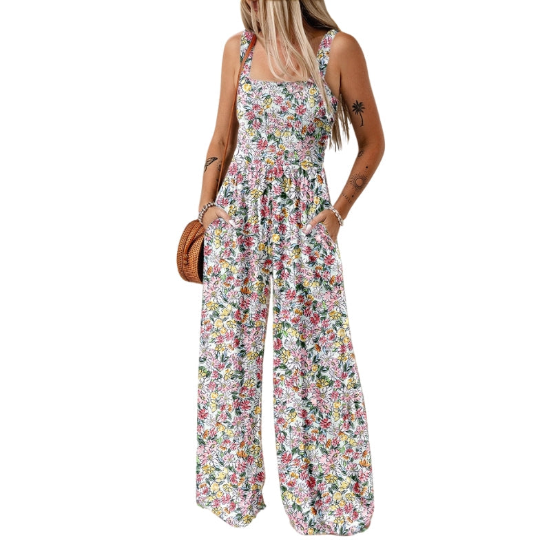 Moderne jumpsuit met vierkante halslijn en bloemenprint