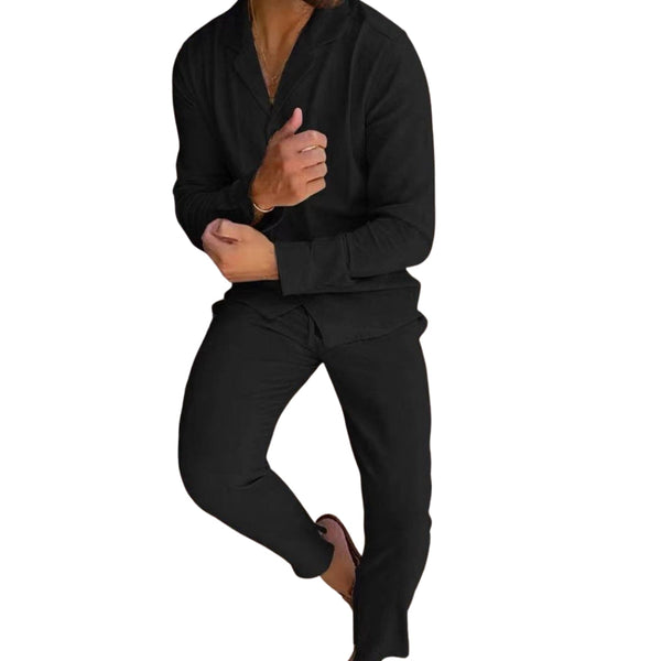 Tweedelige set met overhemd met lange mouwen en broek met trekkoord