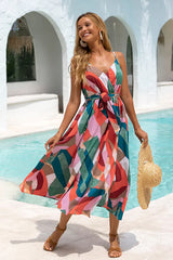 Maxi-jurk met abstracte print en riem