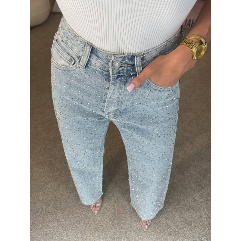 hoog getailleerde wijde jeans met meerdere zakken en relaxte pasvorm