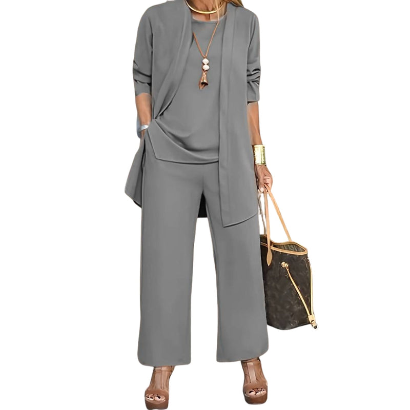 Driedelige set met lange overlay en wijde broek
