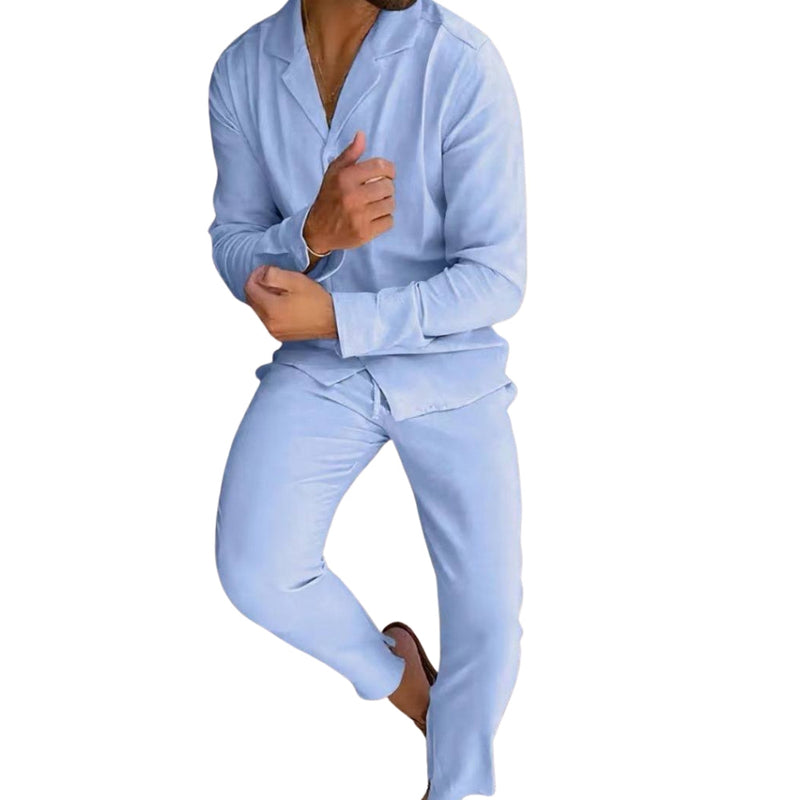 Tweedelige set met overhemd met lange mouwen en broek met trekkoord