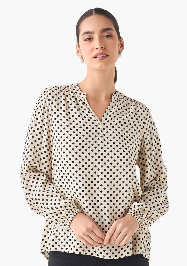 Top met Polkadotprint en Mandarijnkraag