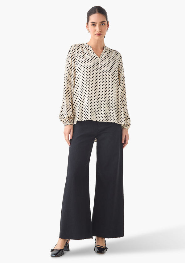 Top met Polkadotprint en Mandarijnkraag