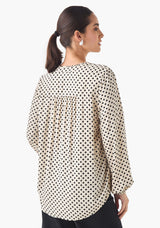 Top met Polkadotprint en Mandarijnkraag