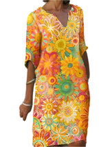 Bloemenprint V-Hals Midi Jurk