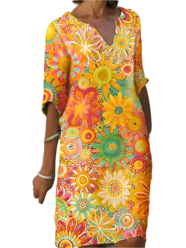Bloemenprint V-Hals Midi Jurk