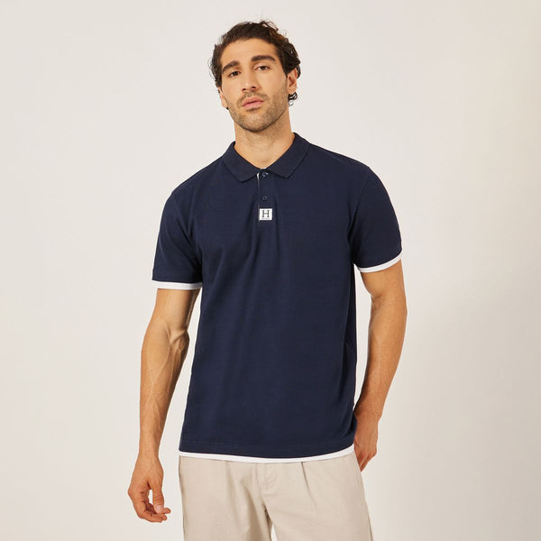 Minimal Print Relaxed Fit Polo T-Shirt met Contrasterende Sluiting