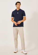 Minimal Print Relaxed Fit Polo T-Shirt met Contrasterende Sluiting