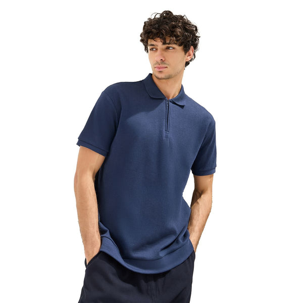 Textured Verborgen Ritssluiting Relaxed Polo T-Shirt