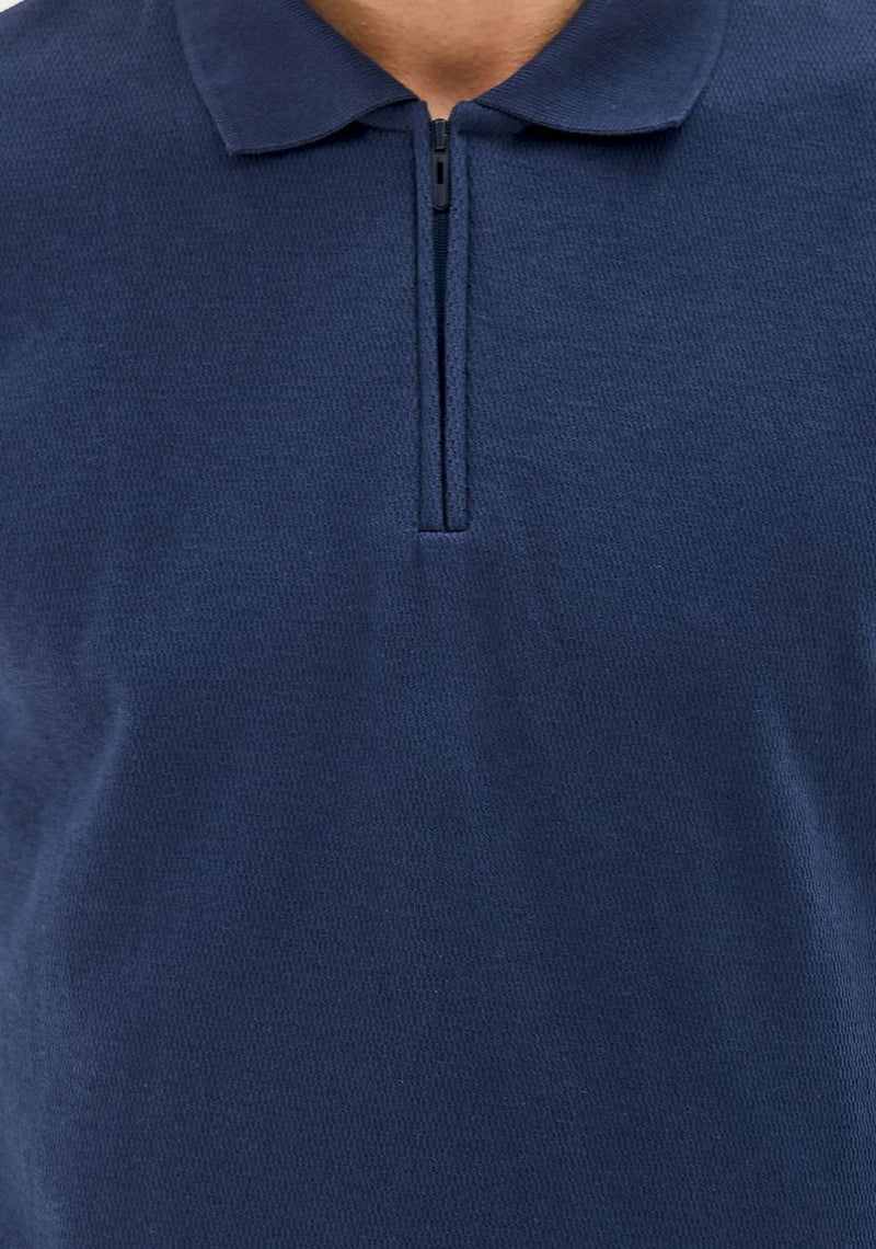 Textured Verborgen Ritssluiting Relaxed Polo T-Shirt