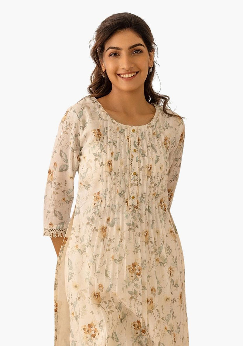 A-lijn Kurta Set met Bloemenprint, Broek en Dupatta