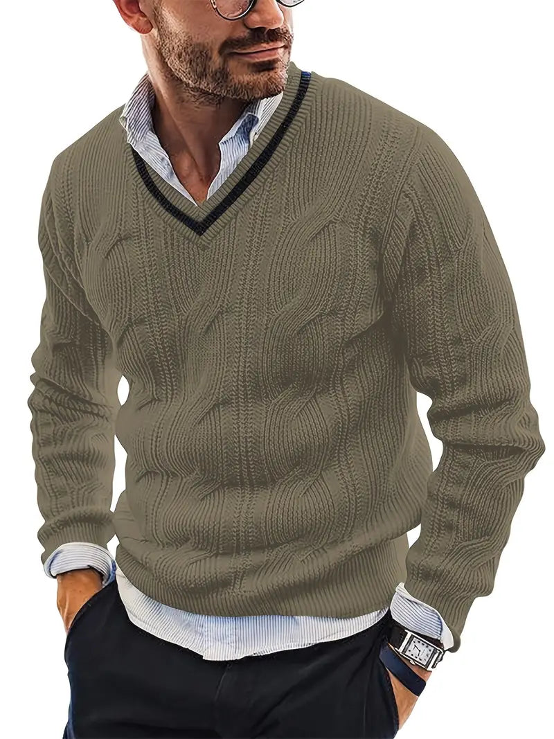 Classic Vintage Knit Sweater with V-Neck for Men