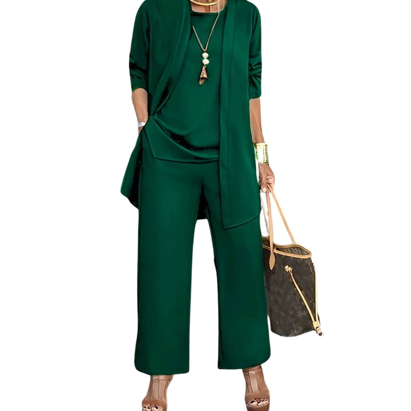 Driedelige set met lange overlay en wijde broek