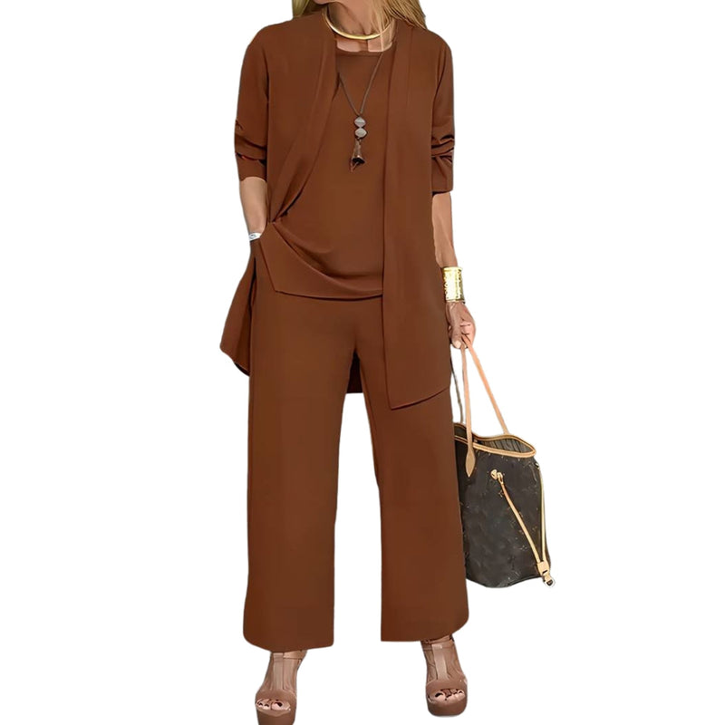 Driedelige set met lange overlay en wijde broek