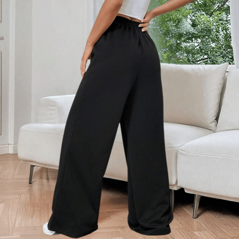 Relaxte rechte broek met elastische tailleband en flexibele pasvorm