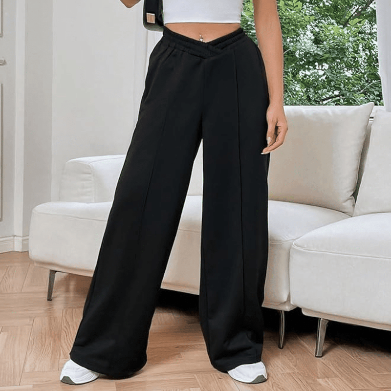 Relaxte rechte broek met elastische tailleband en flexibele pasvorm