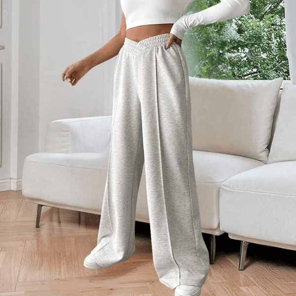 Relaxte rechte broek met elastische tailleband en flexibele pasvorm