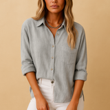 Modern overhemd met lange mouwen met borstzak en knoopsluiting