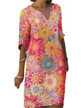 Bloemenprint V-Hals Midi Jurk