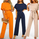 Zomerse Jumpsuit met Strikdetail en Brede Pijpen