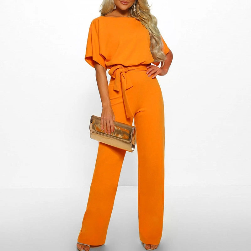 Zomerse Jumpsuit met Strikdetail en Brede Pijpen