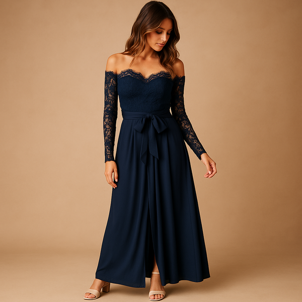 Elegante off-shoulder jumpsuit met ceintuur in de taille en relaxte pasvorm