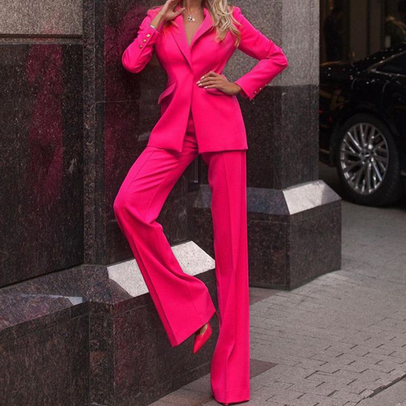 Op maat gemaakte tweedelig set met lange mouwen blazer en wijde broek