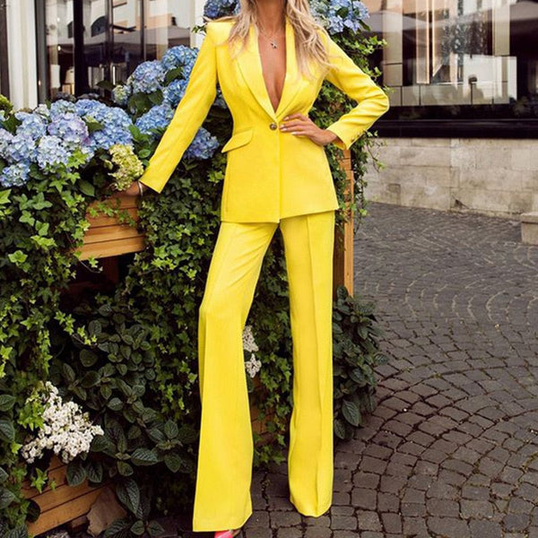 Op maat gemaakte tweedelig set met lange mouwen blazer en wijde broek
