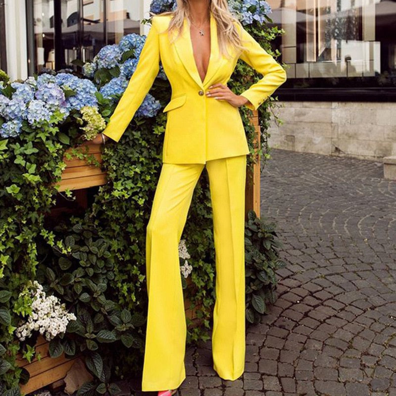 Op maat gemaakte tweedelig set met lange mouwen blazer en wijde broek